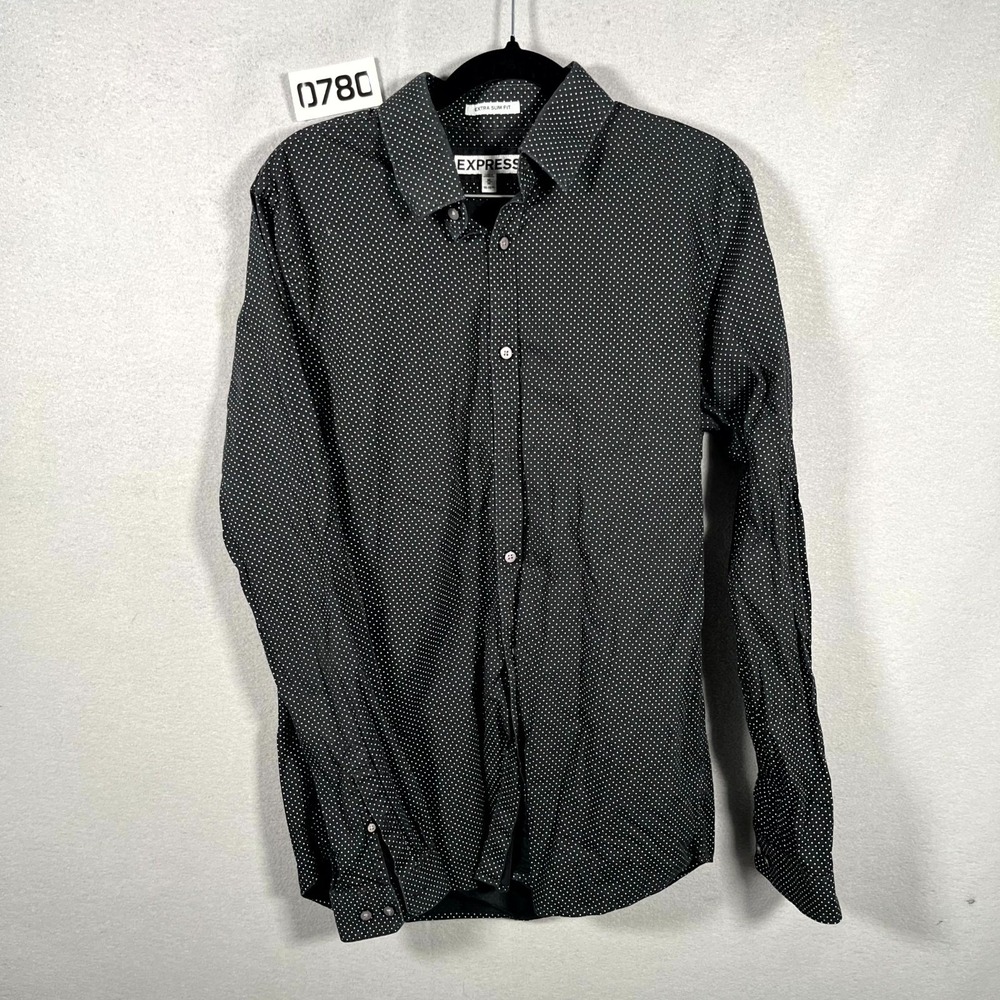 Express Dress Shirt Men 15 Black Polka Dot Extra Slim Fit Career Formal Business